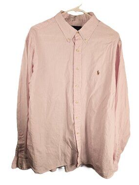 Ralph Lauren Mens Button Down Dress Shirt 18-46 Pink White Striped Cotton Flaw